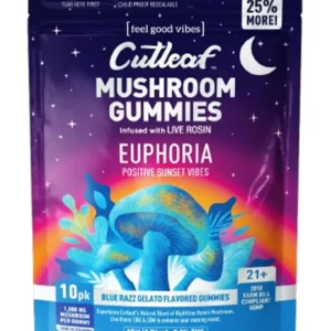 Blue Razz Gelato Cutleaf Euphoria Mushroom Gummies 1000mg 10ct